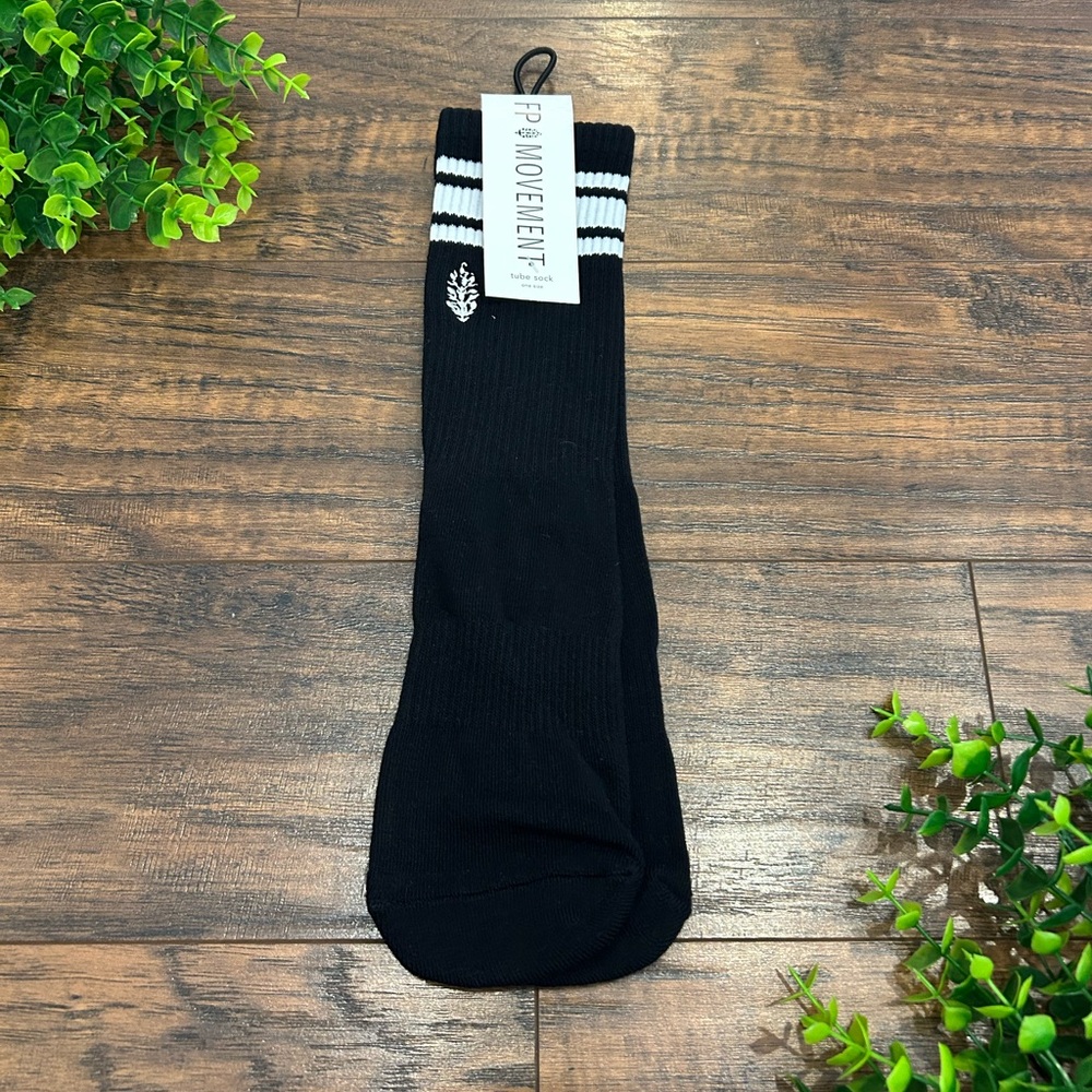 NWT FP Free People Movement Tube Socks - 1 pair - logo - black & white